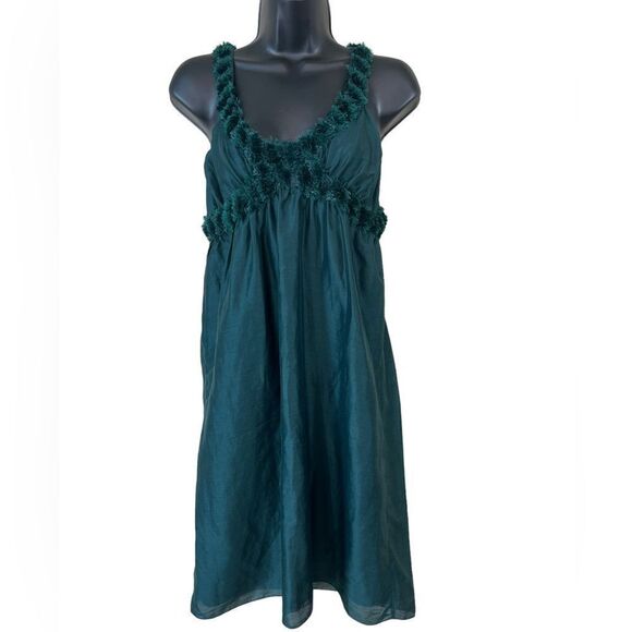 Max Studio Emerald Silk/Linen Blend Dress with Pom Pom Detail - Picture 12 of 12
